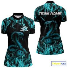 Load image into Gallery viewer, Custom Black And Blue Flame Cobra Snake Bowling Women Quarter-Zip Shirts, Team Shirt IPHW9042