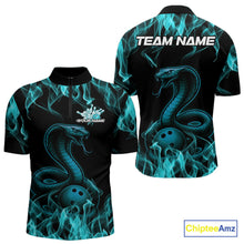 Load image into Gallery viewer, Custom Black And Blue Flame Cobra Snake Bowling Men Quarter-Zip Shirts, Bowling League Shirt IPHW9042