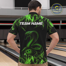 Load image into Gallery viewer, Custom Black And Green Flame Cobra Snake Bowling Men Quarter-Zip Shirts, Bowling League Shirt IPHW9043