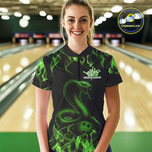 Load image into Gallery viewer, Custom Black And Green Flame Cobra Snake Bowling Women Quarter-Zip Shirts, Team Shirt IPHW9043