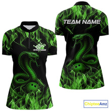 Load image into Gallery viewer, Custom Black And Green Flame Cobra Snake Bowling Women Quarter-Zip Shirts, Team Shirt IPHW9043