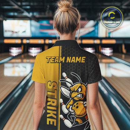 Custom Strike Bee Bowling Quarter-Zip Shirts For Women, Bee Bowling Team Bowlers Outfit IPHW9047