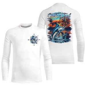 Custom Marlin Fishing Long Seeve Sport Fishing Shirts, Saltwater Performance Fishing Shirt IPHW7071