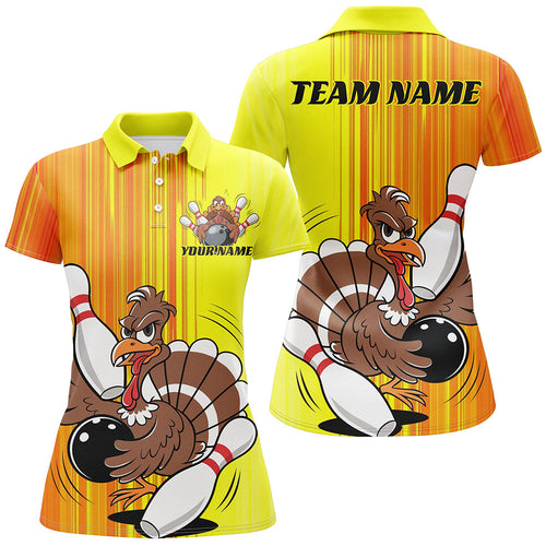 Orange And Yellow Custom Turkey Ladies Bowling Shirts, Thanksgiving Bowling Team Outfits IPHW7660