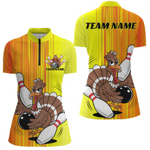 Load image into Gallery viewer, Orange And Yellow Custom Turkey Ladies Bowling Shirts, Thanksgiving Bowling Team Outfits IPHW7660