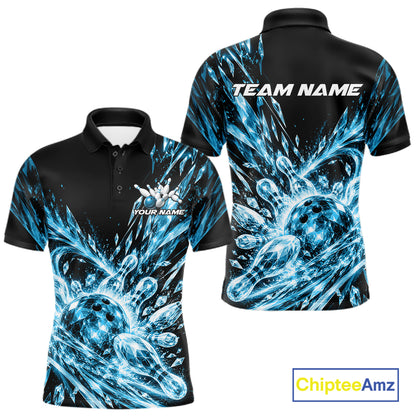 Sky Blue Custom Crystal Ice Bowling Team Men Polo Shirt, Bowling Tournament Jersey IPHW12436