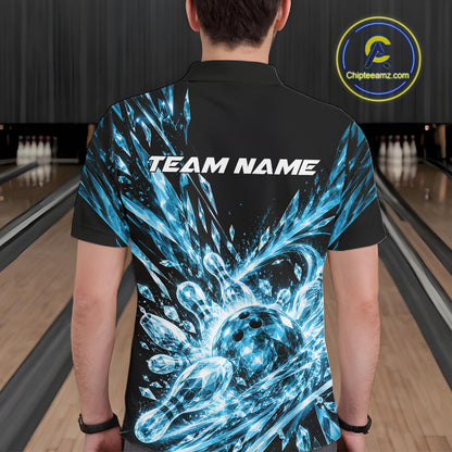 Sky Blue Custom Crystal Ice Bowling Team Men Polo Shirt, Bowling Tournament Jersey IPHW12436