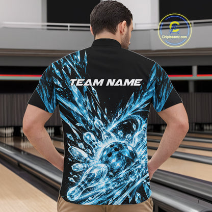 Sky Blue Custom Crystal Ice Bowling Team Men Quarter Zip Shirt, Bowling Tournament Jersey IPHW12436