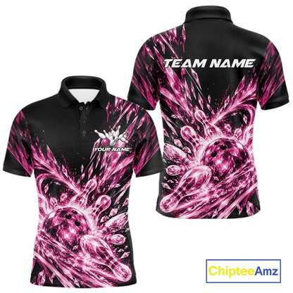 Icy Pink Custom Crystal Ice Bowling Team Men Polo Shirt, Bowling Tournament Jersey IPHW12438