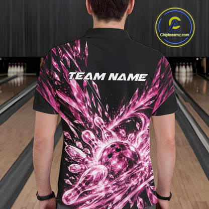 Icy Pink Custom Crystal Ice Bowling Team Men Polo Shirt, Bowling Tournament Jersey IPHW12438