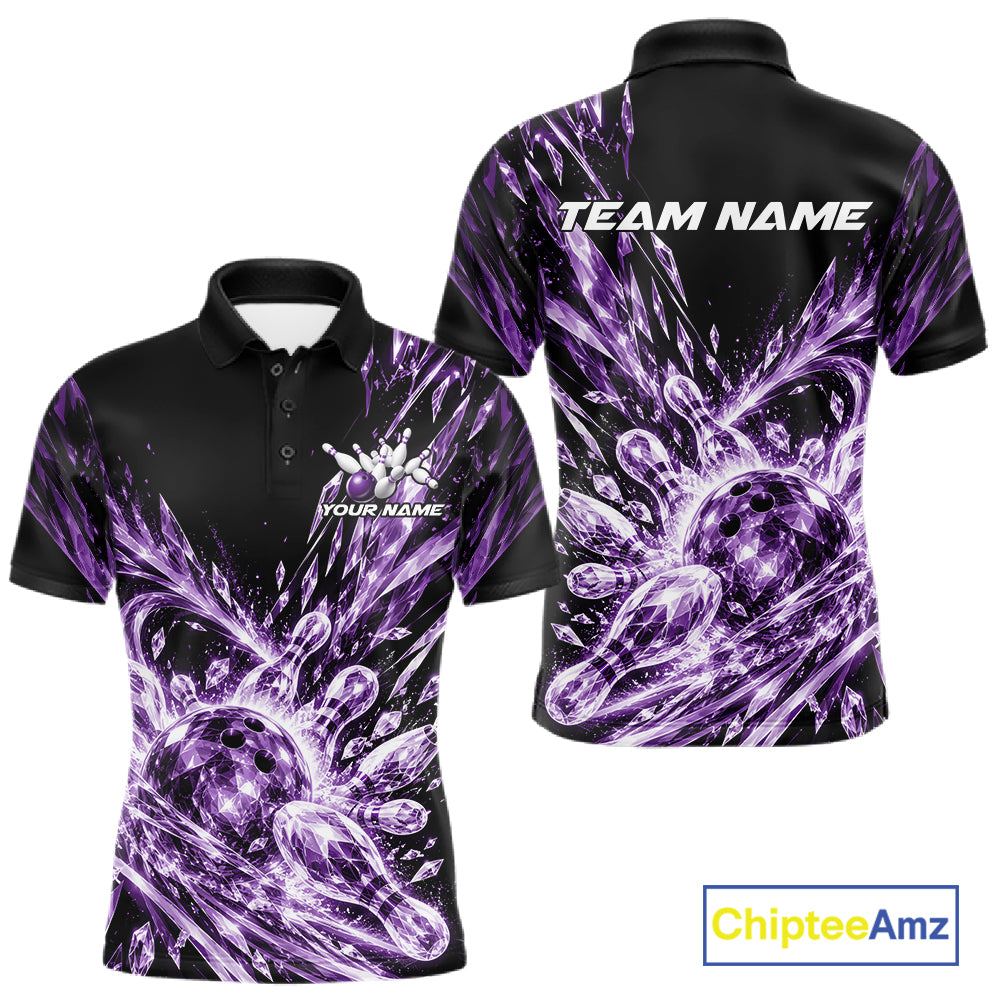Icy Purple Custom Crystal Ice Bowling Team Men Polo Shirt, Bowling Tournament Jersey IPHW12439