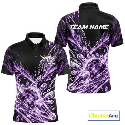 Icy Purple Custom Crystal Ice Bowling Team Men Polo Shirt, Bowling Tournament Jersey IPHW12439
