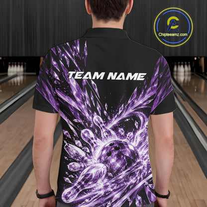 Icy Purple Custom Crystal Ice Bowling Team Men Polo Shirt, Bowling Tournament Jersey IPHW12439