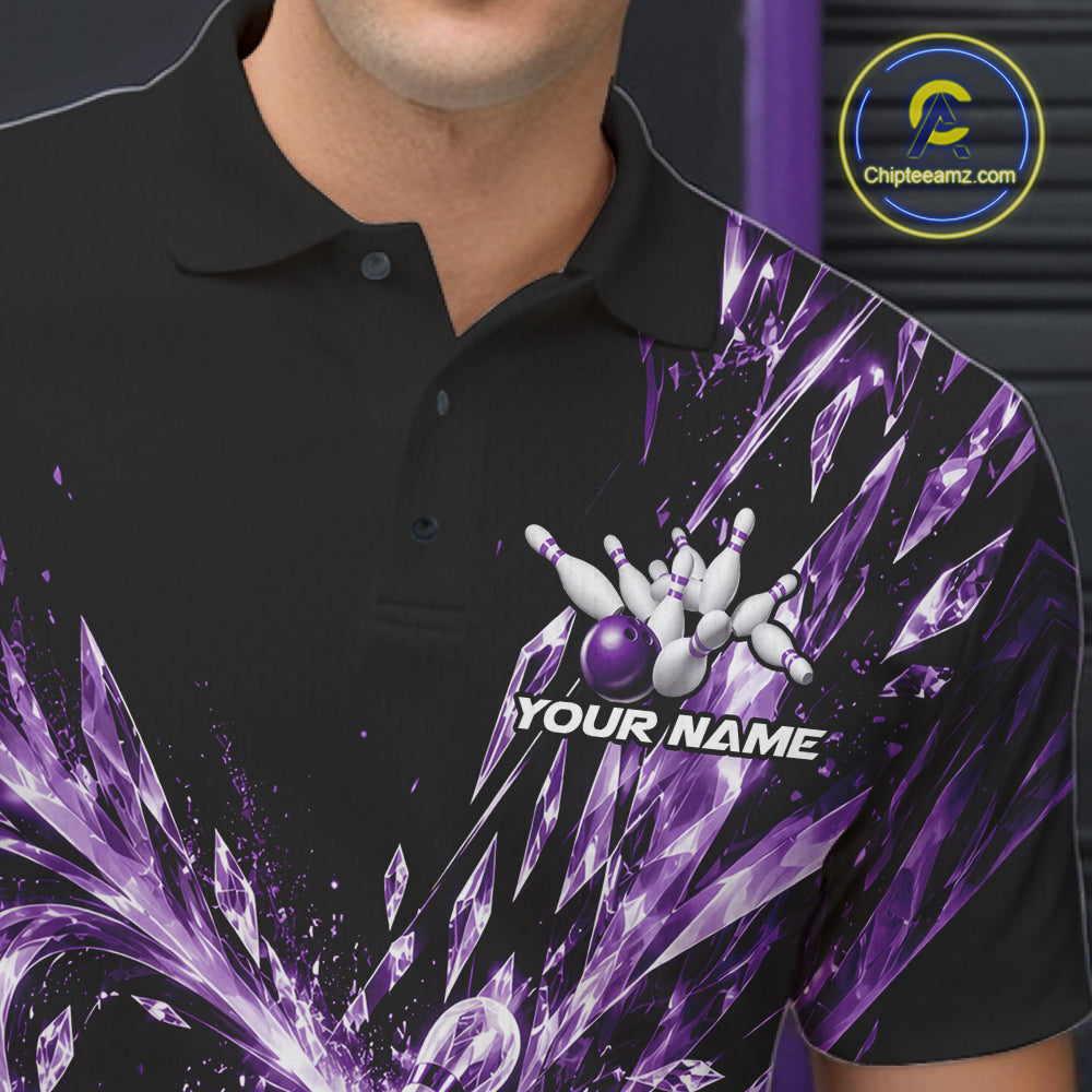 Icy Purple Custom Crystal Ice Bowling Team Men Polo Shirt, Bowling Tournament Jersey IPHW12439