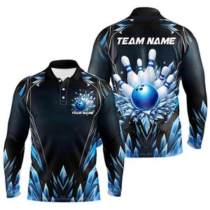 Custom Blue Icy Bowling Shirts For Men, Icy Crystaline Bowling Team Shirt Bowler Outfits IPHW7892