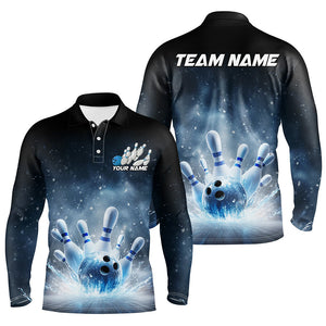 Custom Blue Icy Bowling Team Shirts For Men, Winter Feel Bowling Jersey Bowlers Outfit IPHW7894