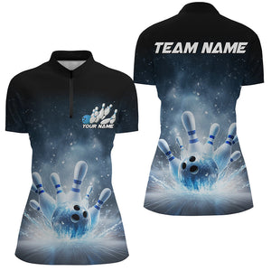 Custom Blue Icy Bowling Team Shirts For Women, Winter Feel Bowling Jersey Bowlers Outfit IPHW7894