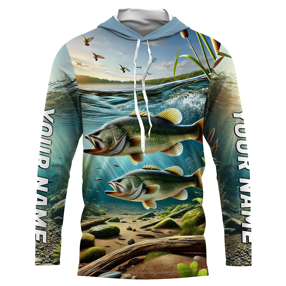 Custom Largemouth Bass Long Sleeve Fishing Shirts, Bass Fishing Tournament Shirt IPHW7074