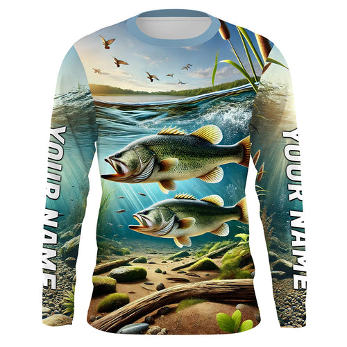 Custom Largemouth Bass Long Sleeve Fishing Shirts, Bass Fishing Tournament Shirt IPHW7074