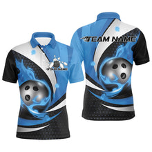 Load image into Gallery viewer, Black And Blue Flame Custom Bowling Shirts For Men, Bowling League Shirts Bowler Outfits IPHW7667