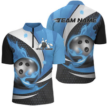 Load image into Gallery viewer, Black And Blue Flame Custom Bowling Shirts For Men, Bowling League Shirts Bowler Outfits IPHW7667