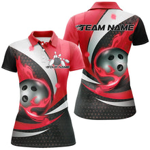 Load image into Gallery viewer, Black And Red Flame Custom Bowling Shirts For Women, Bowling League Shirts Bowler Outfits IPHW7668