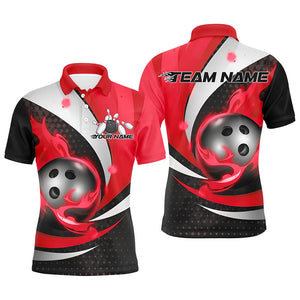 Black And Red Flame Custom Bowling Shirts For Men, Bowling League Shirts Bowler Outfits IPHW7668