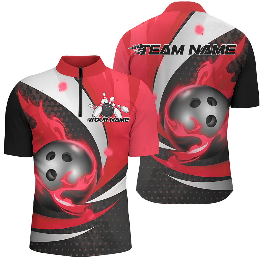 Black And Red Flame Custom Bowling Shirts For Men, Bowling League Shirts Bowler Outfits IPHW7668