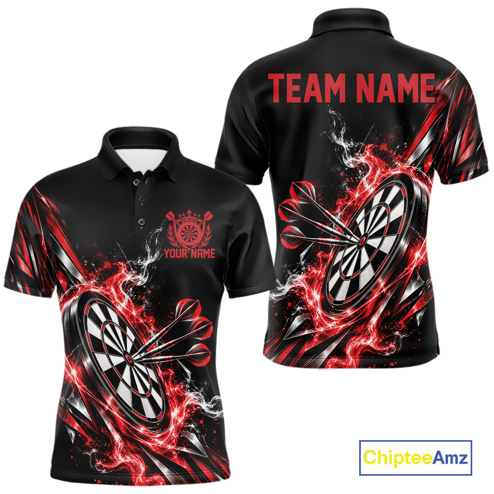 Custom Black And Red Flame Dartboard Dart Team Men Polo Shirt, Dart Jersey IPHW12472