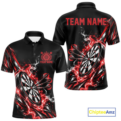 Custom Black And Red Flame Dartboard Dart Team Men Polo Shirt, Dart Jersey IPHW12472