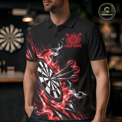 Custom Black And Red Flame Dartboard Dart Team Men Polo Shirt, Dart Jersey IPHW12472