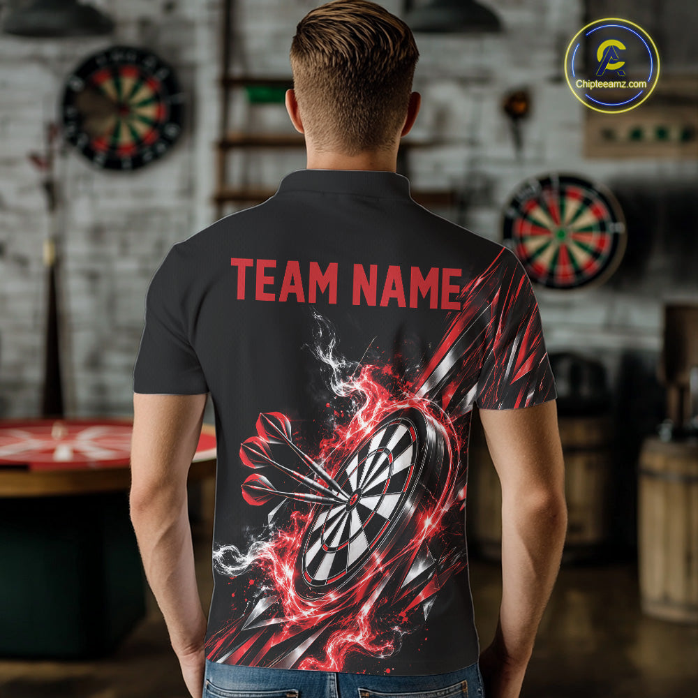Custom Black And Red Flame Dartboard Dart Team Men Polo Shirt, Dart Jersey IPHW12472