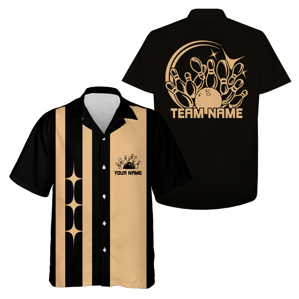 Classic Retro Black and beige bowling shirt with 'Team Name' text on a white background