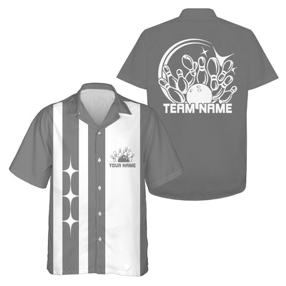 Classic Retro Gray and white bowling shirt with 'Team Name' text on a white background