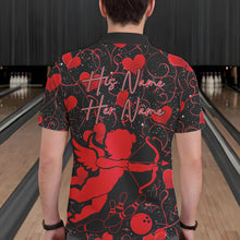 Load image into Gallery viewer, Black And Red Custom Valentines Day Bowling Polo Shirts For Men, Bowling Couple Shirt IPHW8329