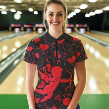 Load image into Gallery viewer, Black And Red Custom Valentines Day Womens Bowling Quarter-Zip Shirts, Bowling Couple Shirt IPHW8329