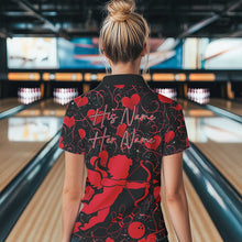 Load image into Gallery viewer, Black And Red Custom Valentines Day Womens Bowling Quarter-Zip Shirts, Bowling Couple Shirt IPHW8329