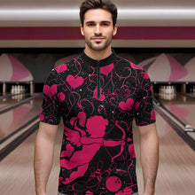 Load image into Gallery viewer, Black And Pink Custom Valentines Day Bowling Quarter-Zip Shirts For Men, Bowling Couple Shirt IPHW8330