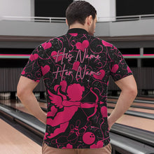 Load image into Gallery viewer, Black And Pink Custom Valentines Day Bowling Quarter-Zip Shirts For Men, Bowling Couple Shirt IPHW8330