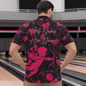 Black And Pink Custom Valentines Day Bowling Quarter-Zip Shirts For Men, Bowling Couple Shirt IPHW8330