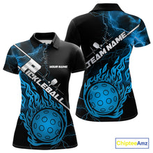 Load image into Gallery viewer, Custom Black And Blue Thunder Lightning Flame Pcikleball Polo Team Shirts For Women IPHW9305