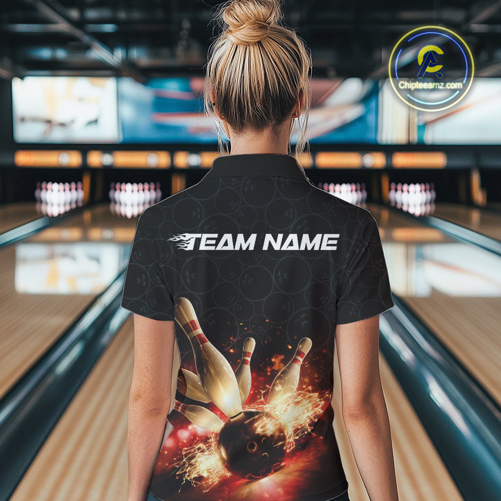 Custom Dreamy Bowling Polo Shirts For Women, Bokeh Bowling Team Shirt IPHW9442