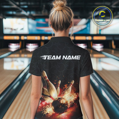 Custom Dreamy Bowling Polo Shirts For Women, Bokeh Bowling Team Shirt IPHW9442