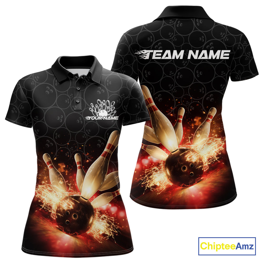 Custom Dreamy Bowling Polo Shirts For Women, Bokeh Bowling Team Shirt IPHW9442