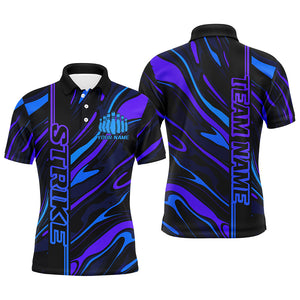 Blue And Purple Custom Strike Bowling Shirts For Men, Striking Bowling Team Uniform IPHW7682