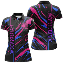 Load image into Gallery viewer, Blue And Pink Custom Strike Bowling Shirts For Women, Striking Bowling Team Uniform IPHW7683