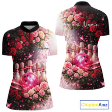 Load image into Gallery viewer, Custom Dreamy Pink Roses And Butterfly Women Bowling Quarter-Zip Shirt, Ladies Outfit IPHW10896