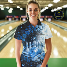 Load image into Gallery viewer, Custom Dreamy Blue Roses And Butterfly Women Bowling Polo Shirt, Ladies Bowling Shirt IPHW10897