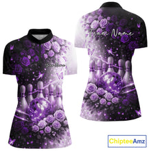 Load image into Gallery viewer, Custom Dreamy Purple Roses And Butterfly Women Bowling Quarter-Zip Shirt, Ladies Outfit IPHW10899
