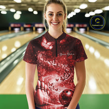 Load image into Gallery viewer, Custom Elegant Red Butterfly Women Bowling Shirt, Ladies Bowling Team Outfit IPHW10911